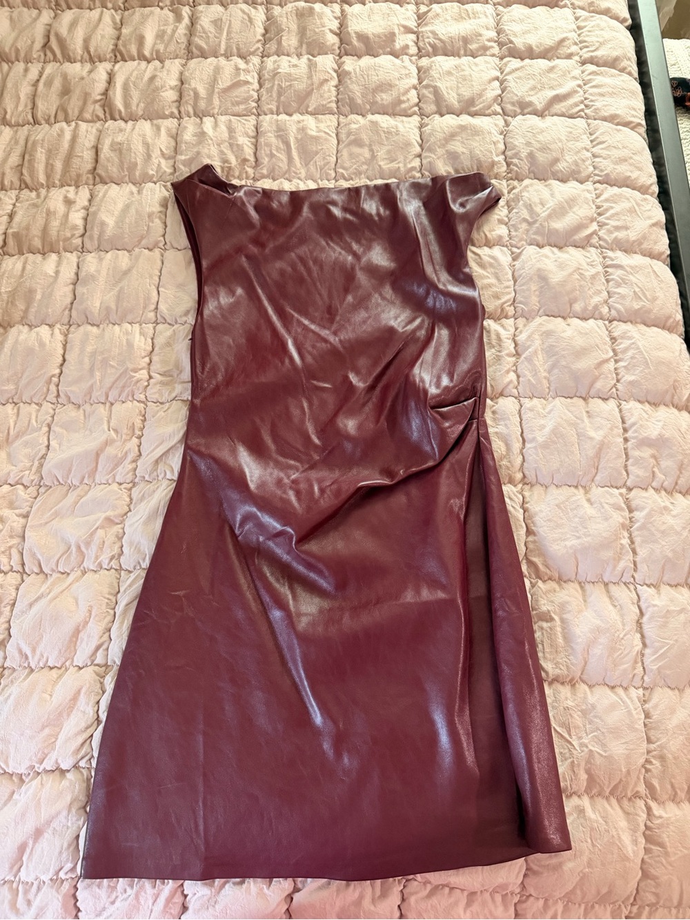 Bershka Wine Faux-Leather Asymmetrical Dress